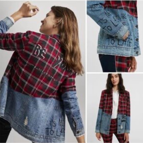 Desigual Red and Black Plaid Blazer - Picture 2 of 11